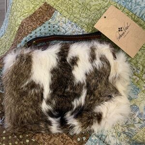 Patricia Nash Genuine Rabbit Fur & Leather Clutch Wristlet NWT